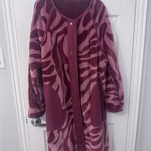 Anthropologie Pink & Burgundy Reversible Fleece Coat